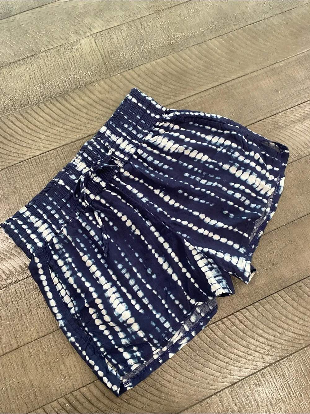 Abercrombie & Fitch Navy and White Tie-Dye High Waist Shorts